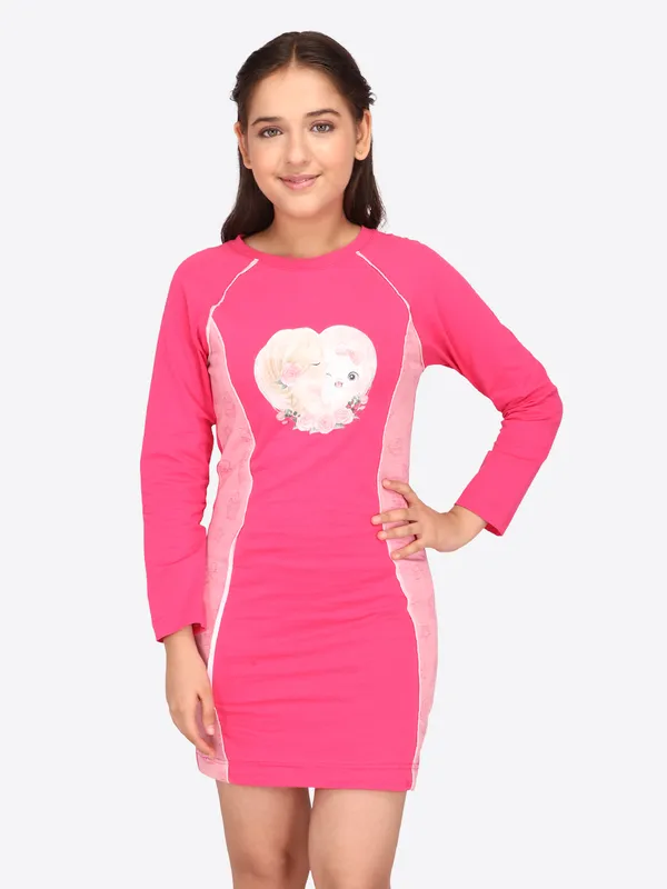 Cutecumber_Girls_Hosiery_&_Knit_Striped_&_Solid_Full_Sleeve_Shift_Dress.CC7572D-FUCHSIA