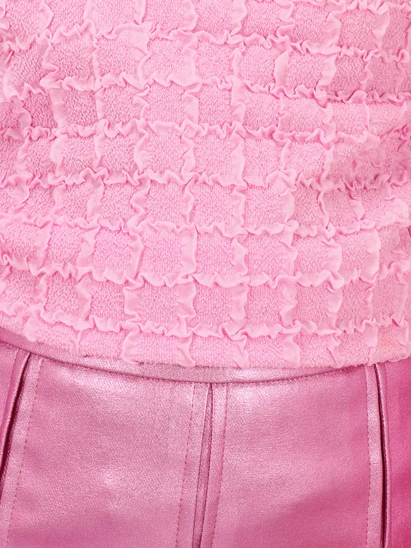 Cutecumber_Pink_textured_knitted_top_with_Box_Pleated_skirt_set.