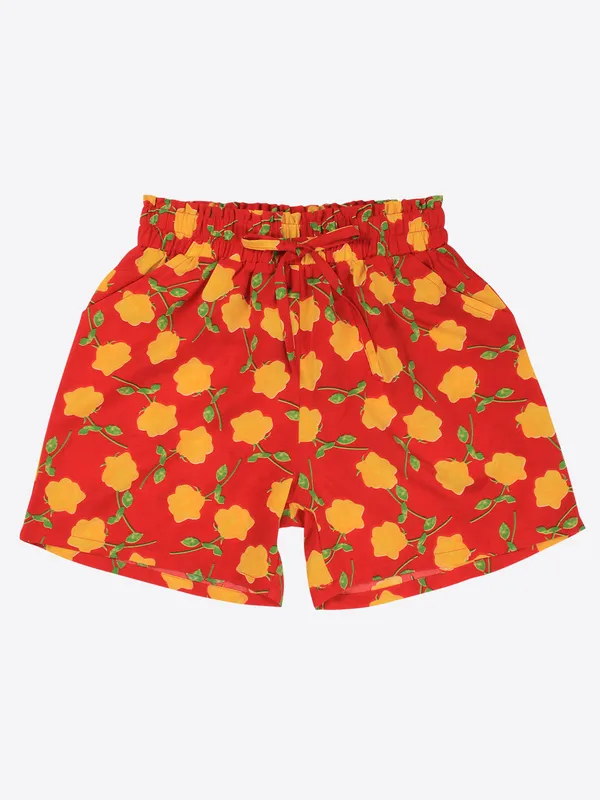 Cutecumber_Girls_Polyester_Floral_Shorts_Elastic_Waist_�_Pack_of_2_Comfort_Casual_Summer_Bottoms,_Trendy_Print_Designs_Cream_Red,_Baby_Girls_Kids_Ages_1-15_Years,_Breathable_Fabric