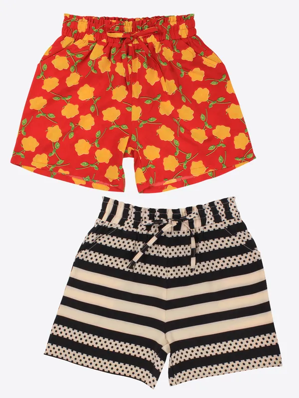 Cutecumber_Girls_Polyester_Floral_Shorts_Elastic_Waist_�_Pack_of_2_Comfort_Casual_Summer_Bottoms,_Trendy_Print_Designs_Cream_Red,_Baby_Girls_Kids_Ages_1-15_Years,_Breathable_Fabric