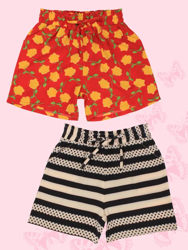 Cutecumber_Girls_Polyester_Floral_Shorts_Elastic_Waist_�_Pack_of_2_Comfort_Casual_Summer_Bottoms,_Trendy_Print_Designs_Cream_Red,_Baby_Girls_Kids_Ages_1-15_Years,_Breathable_Fabric