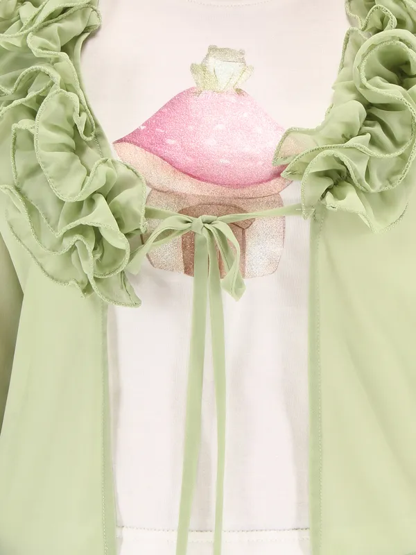 Cutecumber_Girls_Fox_Georgette_&_Hosiery_Embellished_Sleeveless_Top_with_3/4th_Sleeves_Shrug.CC7694A-GREEN
