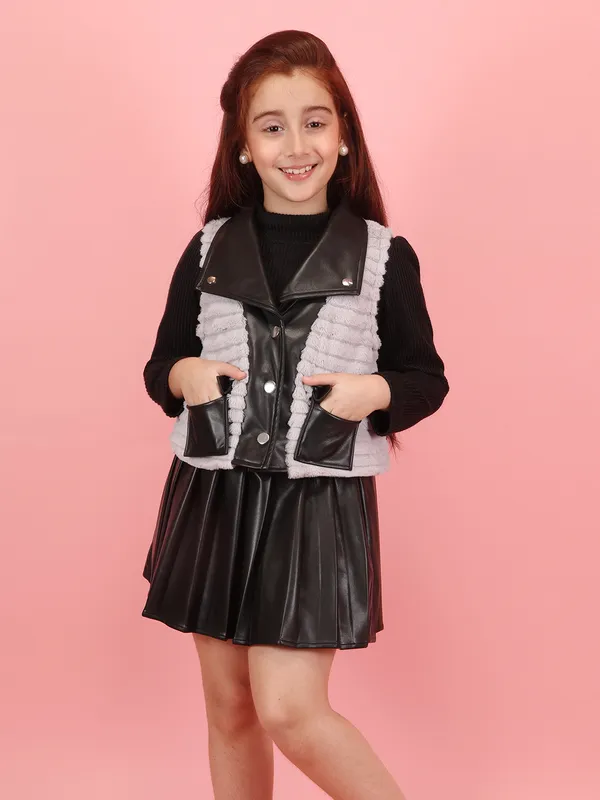 Cutecumber_Girls_Black_Leatherette_Vest_Clothing_Set_with_Jacket_Fur_Trim_and_Knit_Back_Button_Closure,_Sleeveless_Layering_Piece_for_Baby_Girls_and_Kids_Ages_1�15_Years_Trendy_Western_Design