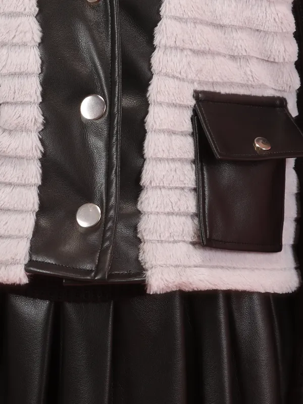 Cutecumber_Girls_Black_Leatherette_Vest_Clothing_Set_with_Jacket_Fur_Trim_and_Knit_Back_Button_Closure,_Sleeveless_Layering_Piece_for_Baby_Girls_and_Kids_Ages_1�15_Years_Trendy_Western_Design