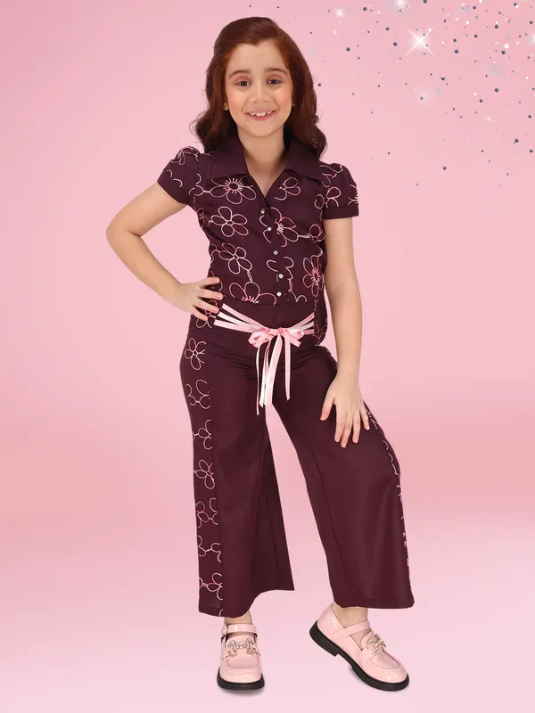 Plum_Embroidered_Shirt_Style_Top_and_Trouser_Set_for_Girls