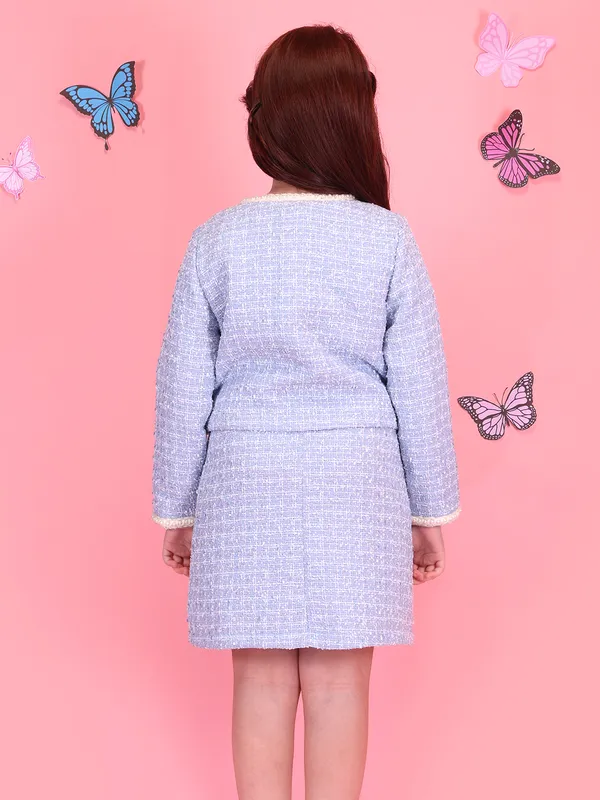 Cutecumber_Girls'_Tweed_Two_Piece_A_Line_Dress_Full_Sleeve_Jacket_Skirt_Set_Pearl_Button_Closure_Contrast_Trim_Detail_Knee_Length_Winter_Stylish_Party_Casual_Outfit_for_Baby_Girls_&_Kids_Age_1-15_Yrs