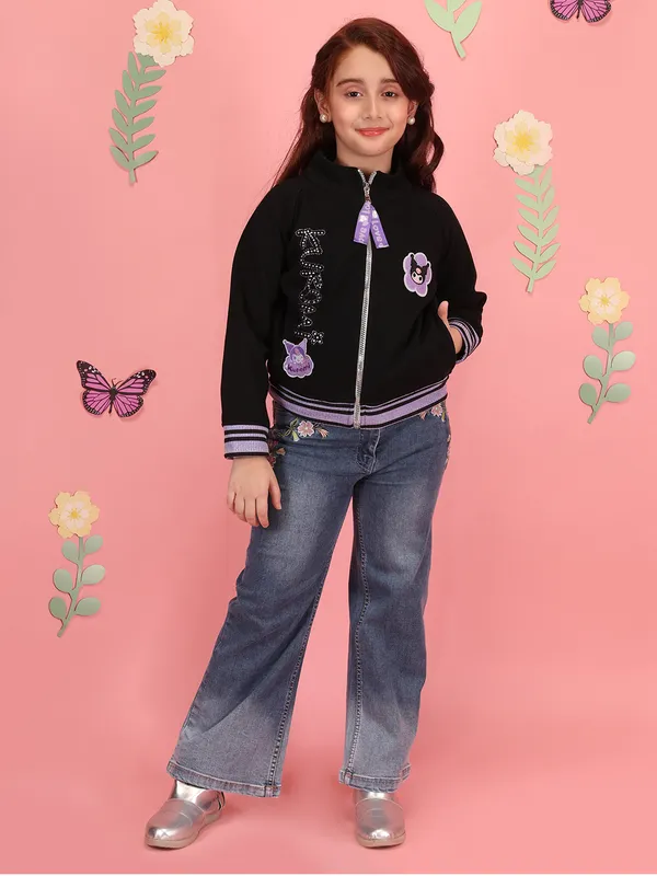 Cutecumber_Girls'_Winter_Jacket_with_Pocket_Black_Purple_Fleece_Stand_Neck_Full_Sleeve_Track_Style_Kuromi_Embellished_Print_Full_Zip_Closure_Fancy_Casual_Outfit_for_Baby_Girls_&_Kids_Age_1-15_Yrs