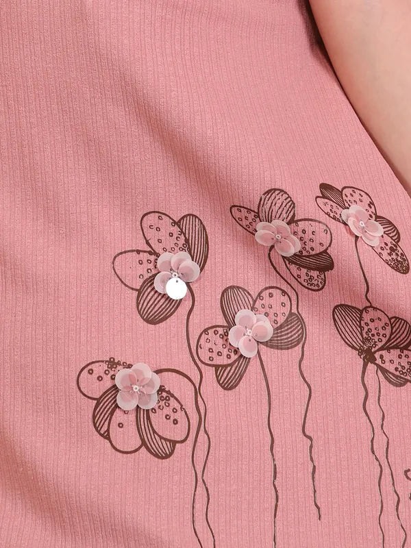 Cutecumber_Girls_Dusty_Pink_Above_Knee_Dress_Collared_Layered_Fit_Flare_Floral_Applique_Stylish_Cotton_Blend_Outfit_Zip_Closure_Trendy_Kids_Occasion_Clothing_Kids_&_Baby_Girls_Age_1-15_Yrs
