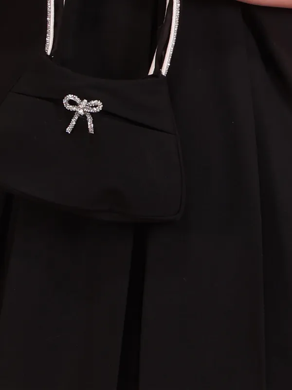 Cutecumber_Girls_Black_One_Shoulder_Party_Dress_Breathable_Fabric_Above_Knee_Applique_Bow_Design_Flared_Fit_Zip_Closure_Trendy_Occasion_Summer_Casual_Clothing_for_Baby_Girls_&_Kids_Age_1-15_Yrs