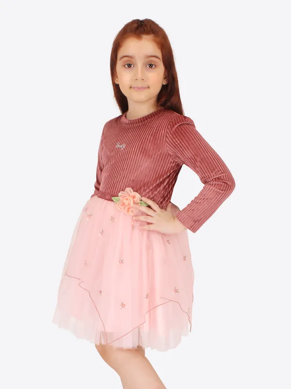 Cutecumber_Girls_Chenille_&_Net_Full_Sleeve_Winter_Embellished_Fit_&_Flared_Knee_Length_Dress.CC7625D-PEACH-44