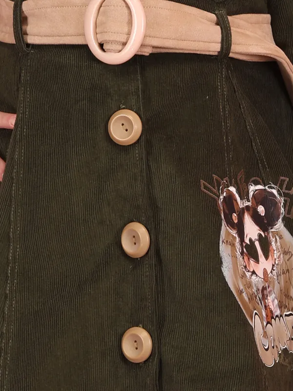 Cutecumber_Girls'_Winter_Coat_Dress_Olive_Corduroy_Contrast_Lapel_Collar_Full_Sleeve_Knee-Length_Frock_Suede_Fabric_Embellished_Fancy_Button_Closure_Casual_Outfit_for_Baby_Girls_&_Kids_Age_1-15_Yrs