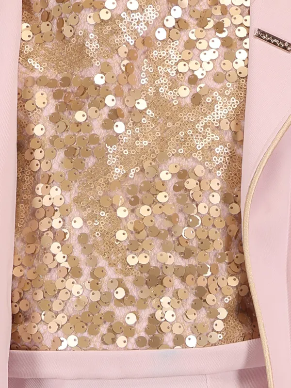 Cutecumber_Girls'_Western_Pink_A-Line_Dress_with_Matching_Shrug/Jacket_Sequin_Round_Collar_Full_Sleeve_Blazer_Front_Zip_Closure_Stylish_Party_&_Casual_Outfit_for_Baby_Girls_&_Kids_Age_1-15_Yrs