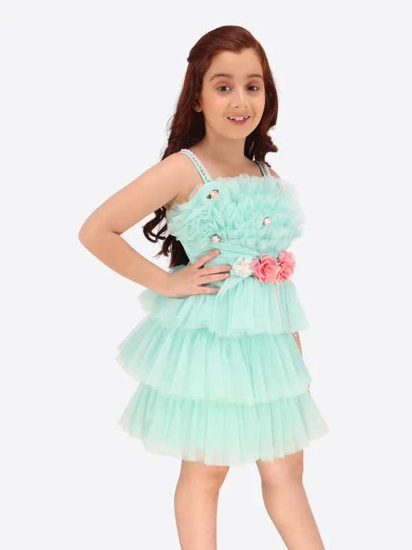 Cutecumber_Girl's_Aqua_Fit_and_Flared_Dress_with_Butterfly_Embellishment