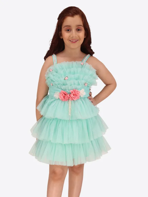 Cutecumber_Girl's_Aqua_Fit_and_Flared_Dress_with_Butterfly_Embellishment