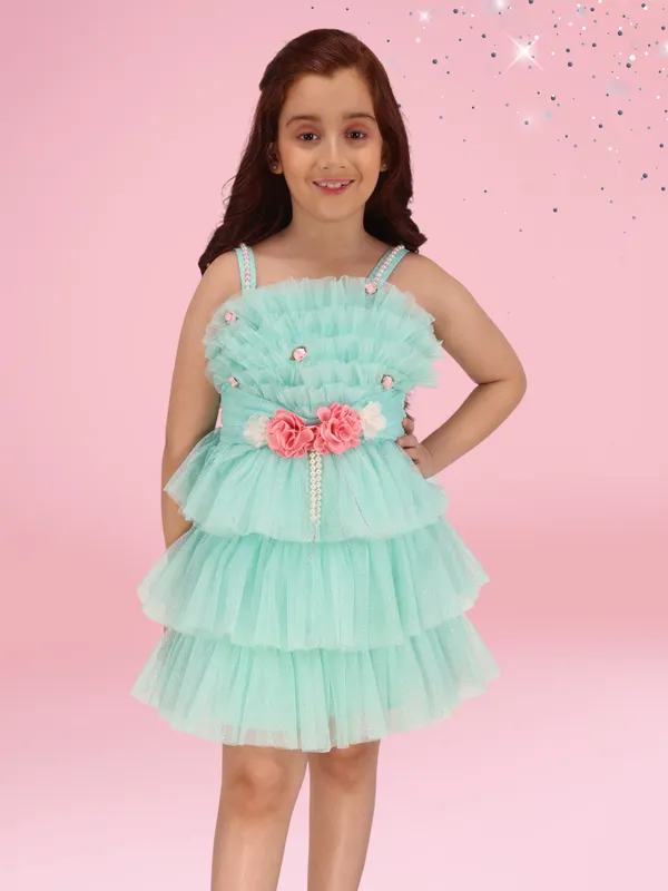 Cutecumber_Girl's_Aqua_Fit_and_Flared_Dress_with_Butterfly_Embellishment