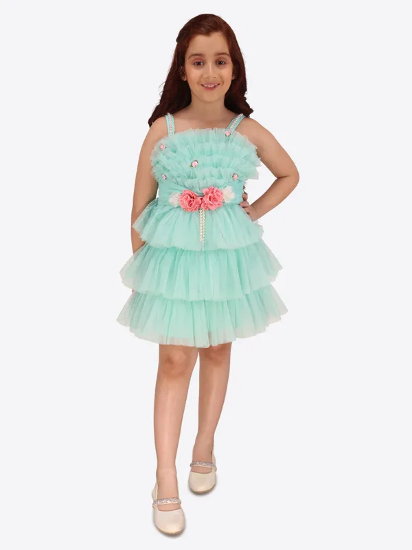 Cutecumber_Girl's_Aqua_Fit_and_Flared_Dress_with_Butterfly_Embellishment