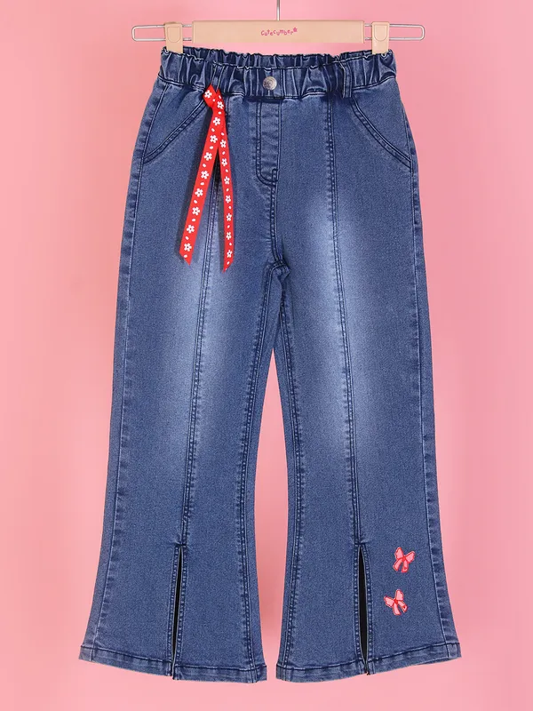 Cutecumber_Girls_Blue_Denim_Flared_Jeans_Elastic_Waist_Floral_Applique_Patch_Wide_Leg_Stylish_Trendy_Kids_Fashion_Comfortable_Bottomwear_Baby_Girls_&_Kids_Age_1-9_Yrs