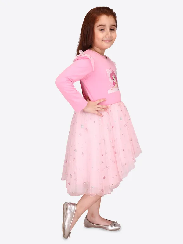 Cutecumber_Girls_Twill_&_Hosiery_Pinafore_Dungree_Floral_Printed_Dress_with_Full_Sleeve_Inner.CC7565D-PINK