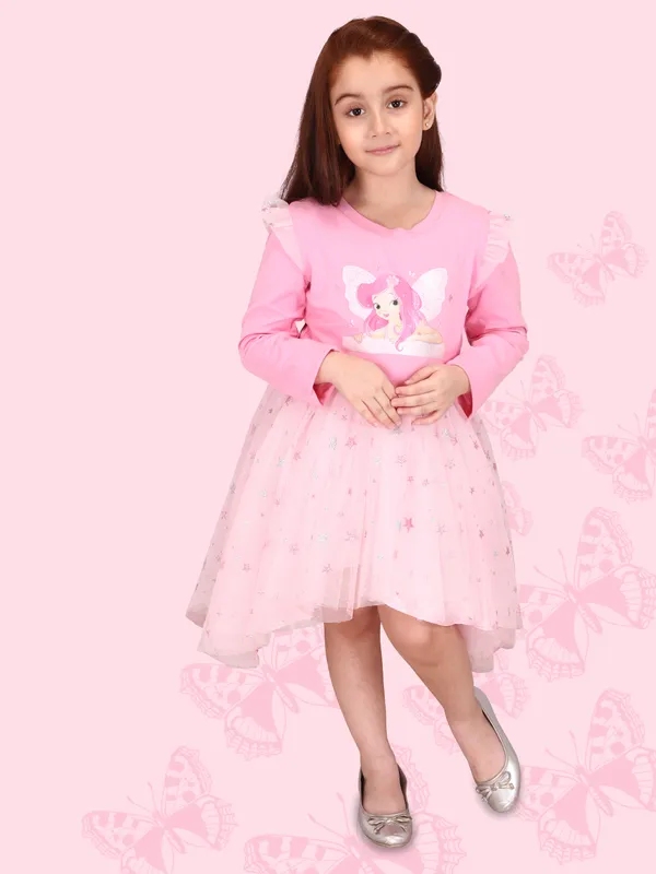 Cutecumber_Girls_Twill_&_Hosiery_Pinafore_Dungree_Floral_Printed_Dress_with_Full_Sleeve_Inner.CC7565D-PINK