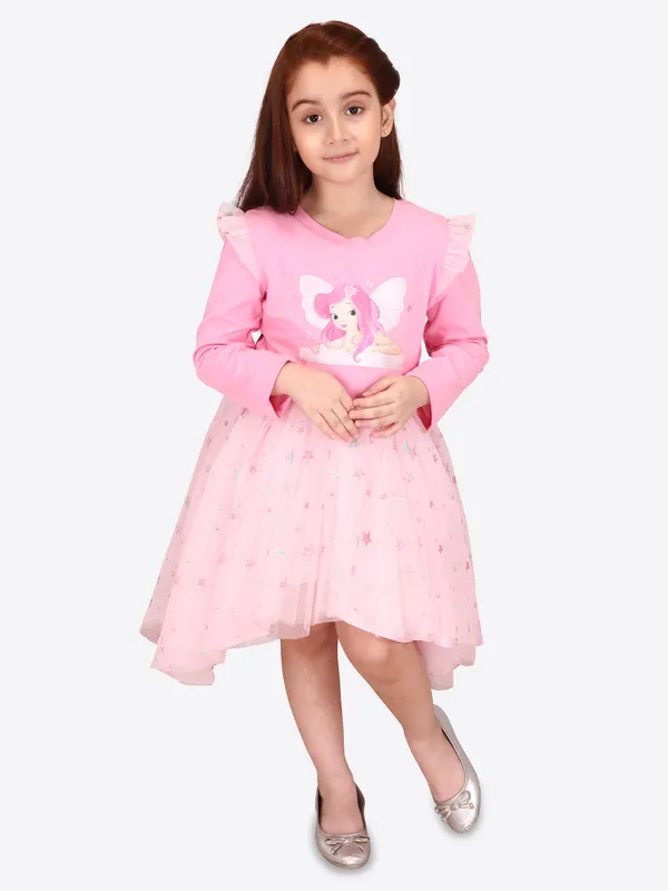 Cutecumber_Girls_Twill_&_Hosiery_Pinafore_Dungree_Floral_Printed_Dress_with_Full_Sleeve_Inner.CC7565D-PINK