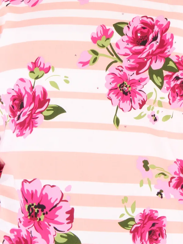 Cutecumber_Girls_Cotton_Knit_Striped_&_Floral_Printed_Peach_Top._CC6441A-PEACH