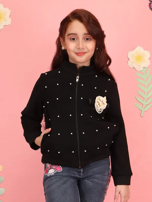 Cutecumber_Girls'_Black_Winter_Jacket_with_Front_Pockets_Fleece_Fabric_Stand_Collar_Neck_Full_Sleeve_Pink_Bow_Full_Zip_Closure_Front_Zip_Closure_Fancy_Casual_Outfit_for_Baby_Girls_&_Kids_Age_1-15_Yrs