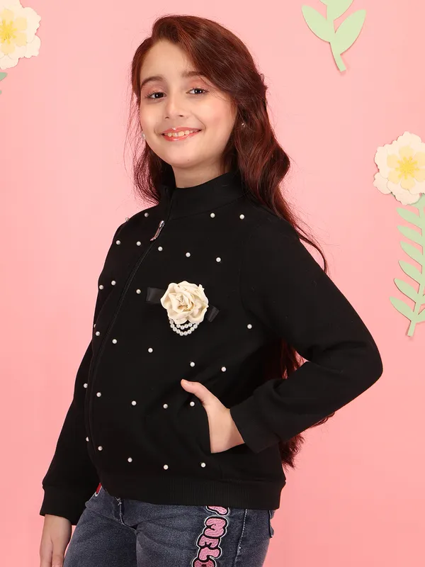 Cutecumber_Girls'_Black_Winter_Jacket_with_Front_Pockets_Fleece_Fabric_Stand_Collar_Neck_Full_Sleeve_Pink_Bow_Full_Zip_Closure_Front_Zip_Closure_Fancy_Casual_Outfit_for_Baby_Girls_&_Kids_Age_1-15_Yrs