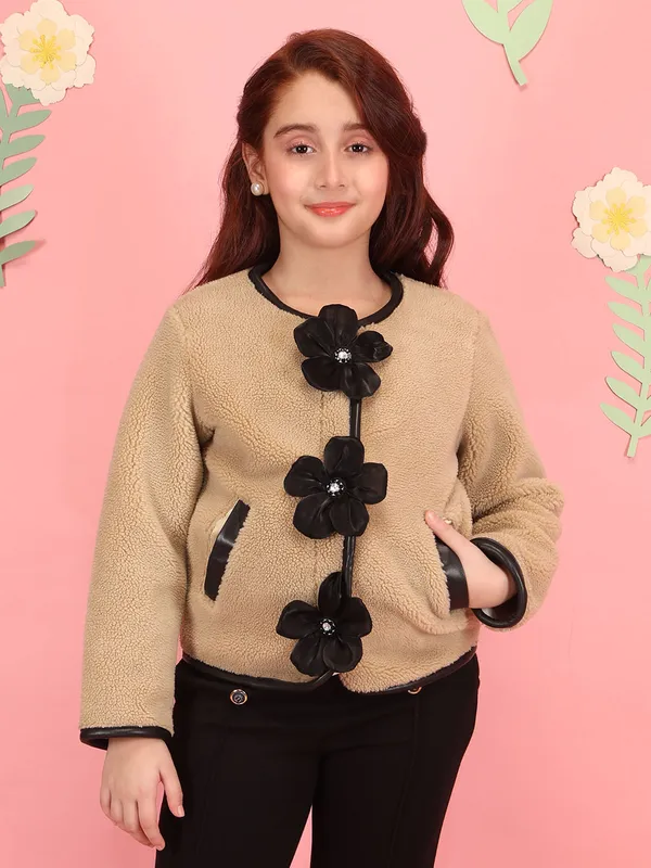 Cutecumber_Girls'_Warm_Winter_Sweatshirt_Beige_Shearling_Fabric_Round_Neck_Full_Sleeve_Pullover_Top_Ribbon_Bow_Embellished_Stylish_Button_Closure_Fancy_Casual_Outfit_for_Baby_Girls_&_Kids_Age_1-15_Yrs