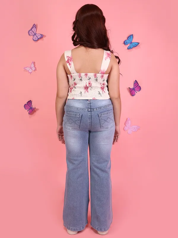 Cutecumber_Girls_Fuchsia_Floral_Lace_Up_Printed_Top_Denim_Jeans_Co_Ord_Set_Party_Stylish_Casual_Summer_Outfit_Button_&_Zip_Closure_Comfortable_Kids_Fashion_Clothing_Set_For_Girls_Age_1-15_Yrs