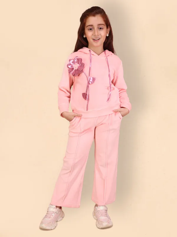 Cutecumber_Girls_Pink_&_White_Tweed_Long_Sleeve_Dress_with_Skirt_Floral_Embroidery,_Belt_&_Button_Detailing_�_Elegant_Winter_Wear_Outfit_for_Kids_&_Baby_Girls_(Age_1�15_Years)