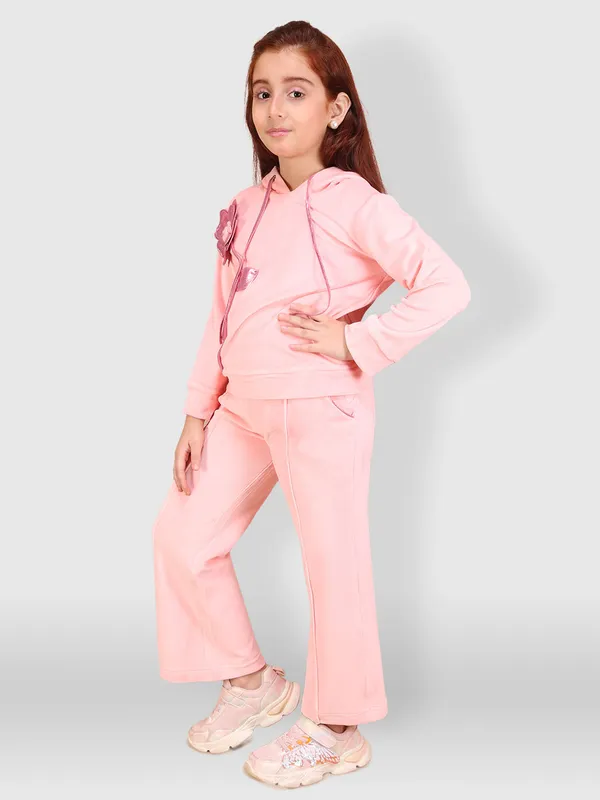 Cutecumber_Girls_Pink_&_White_Tweed_Long_Sleeve_Dress_with_Skirt_Floral_Embroidery,_Belt_&_Button_Detailing_�_Elegant_Winter_Wear_Outfit_for_Kids_&_Baby_Girls_(Age_1�15_Years)