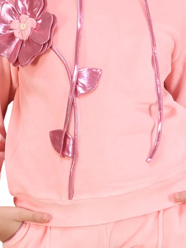 Cutecumber_Girls_Pink_&_White_Tweed_Long_Sleeve_Dress_with_Skirt_Floral_Embroidery,_Belt_&_Button_Detailing_�_Elegant_Winter_Wear_Outfit_for_Kids_&_Baby_Girls_(Age_1�15_Years)