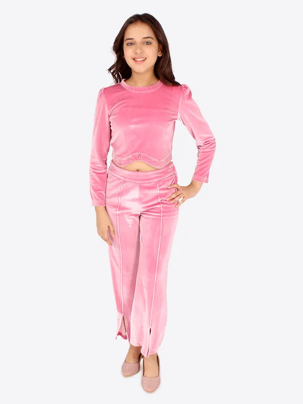 Cutecumber_Girls_Chenille_Embellished_Full_Sleeves_Pink_Crop_Top_with_Trouser._CC6678AB-PINK-44
