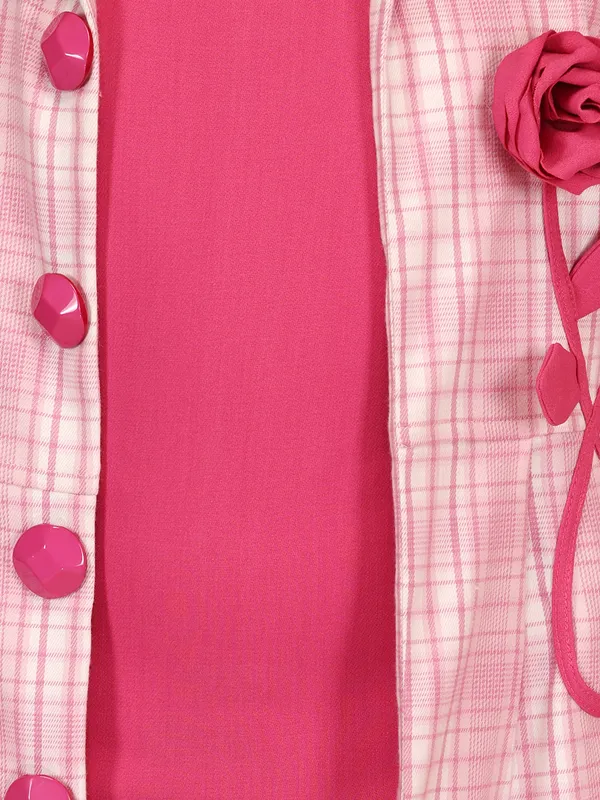 Cutecumber_Pink_Winter_Dress_Set_for_Girl's_White_Plaid_Lapel_Collar_Full_Sleeve_Knee-Length_A-Line_Warm_Chenille_Fabric_Long_Coat_Fancy_Casual_Party_Outfit_for_Baby_Girls_&_Kids_Age_1-15_Yrs