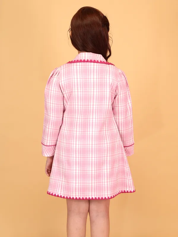 Cutecumber_Pink_Winter_Dress_Set_for_Girl's_White_Plaid_Lapel_Collar_Full_Sleeve_Knee-Length_A-Line_Warm_Chenille_Fabric_Long_Coat_Fancy_Casual_Party_Outfit_for_Baby_Girls_&_Kids_Age_1-15_Yrs
