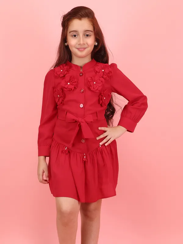 Cutecumber_Girls_Red_Sequin_Georgette_Dress_with_Cropped_Frock�_Zip-Back_Closure,_Knee-Length_Frock,_Long_Sleeves,_Round_Neck,_Birthday_Outfit_for_Baby_Girls_Kids_Ages_1�15