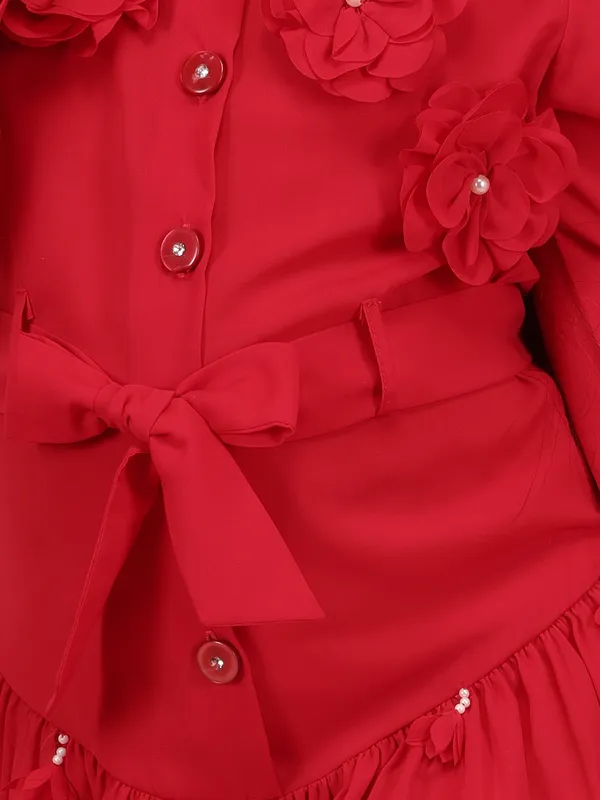 Cutecumber_Girls_Red_Sequin_Georgette_Dress_with_Cropped_Frock�_Zip-Back_Closure,_Knee-Length_Frock,_Long_Sleeves,_Round_Neck,_Birthday_Outfit_for_Baby_Girls_Kids_Ages_1�15