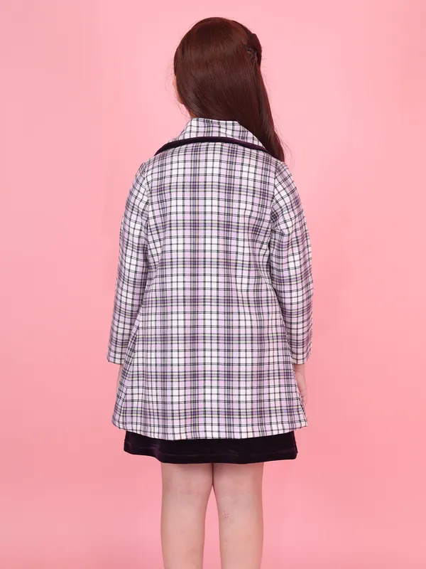 Cutecumber_Purple_Plaid_Winter_Chenille_Dress_with_Shrug_for_Girls_Full_Sleeve_Collar_Neck_Knee-Length_Coat_Fancy_Button_Open_Front_Wedding_Birthday_Party_Outfit_for_Baby_Girls_&_Kids_Age_1-15_Yrs