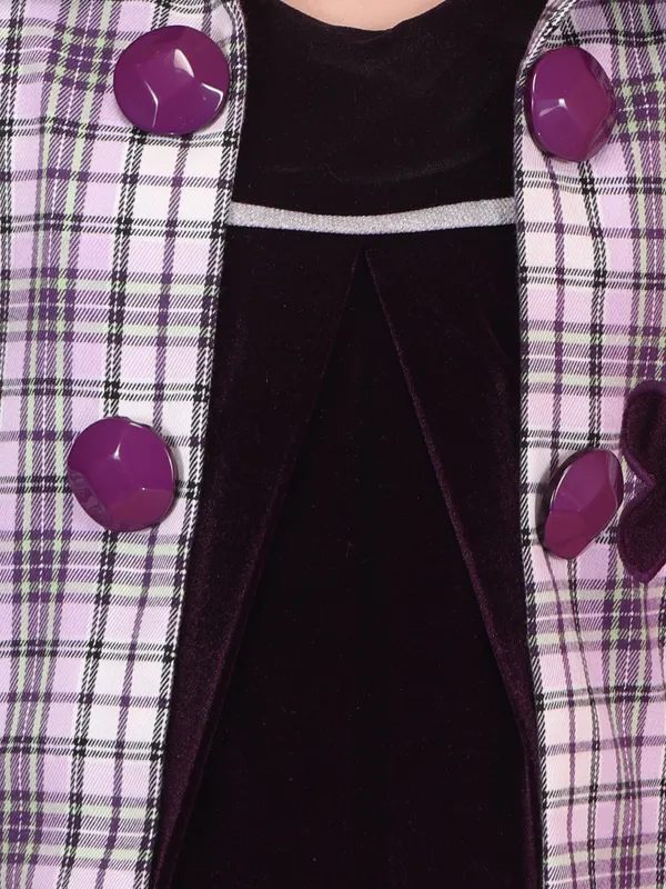 Cutecumber_Purple_Plaid_Winter_Chenille_Dress_with_Shrug_for_Girls_Full_Sleeve_Collar_Neck_Knee-Length_Coat_Fancy_Button_Open_Front_Wedding_Birthday_Party_Outfit_for_Baby_Girls_&_Kids_Age_1-15_Yrs