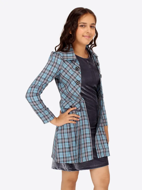Cutecumber_Girls_Chenille,_Check_&_Coat_Winter_Shift_Dress.Full_Sleeves_Checkered_Long_Jacket_Grey