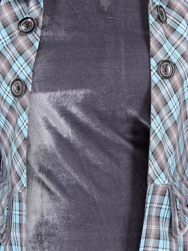 Cutecumber_Girls_Chenille,_Check_&_Coat_Winter_Shift_Dress.Full_Sleeves_Checkered_Long_Jacket_Grey