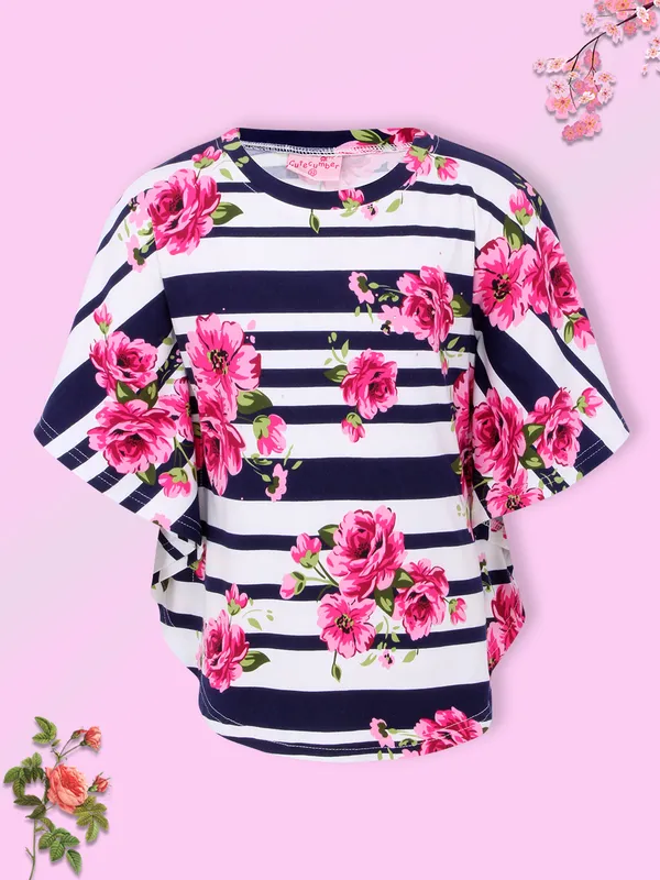 Cutecumber_Girls_Cotton_Knit_Striped_&_Floral_Printed_Navy_Top._CC6441A-NAVY