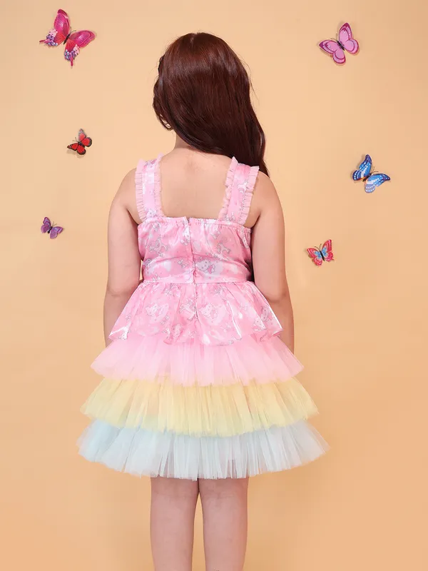 Cutecumber_Girls_Pink_Printed_Organza_Fit_&_Flare_Dress_with_Layered_Tulle_Hem,_Sleeveless_Straps,_Zip_Closure,_Trendy_Party_&_Casual_Outfit_for_Birthday_&_Festive_for_Baby_Girls_&_Kids_Age_1-15_Yrs