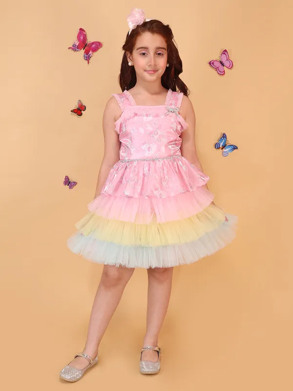 Cutecumber_Girls_Pink_Printed_Organza_Fit_&_Flare_Dress_with_Layered_Tulle_Hem,_Sleeveless_Straps,_Zip_Closure,_Trendy_Party_&_Casual_Outfit_for_Birthday_&_Festive_for_Baby_Girls_&_Kids_Age_1-15_Yrs
