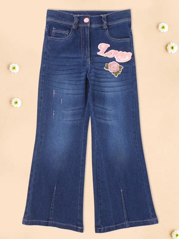 Cutecumber_Girls_Cotton_Rich_Denim_Flared_Jeans_�_Love_Text_&_Pink_Rose_Patch,_Distressed_Detail,_Stylish_Casual_Outfit_for_Baby_Girls_&_Kids_(Age_1�15_Years)