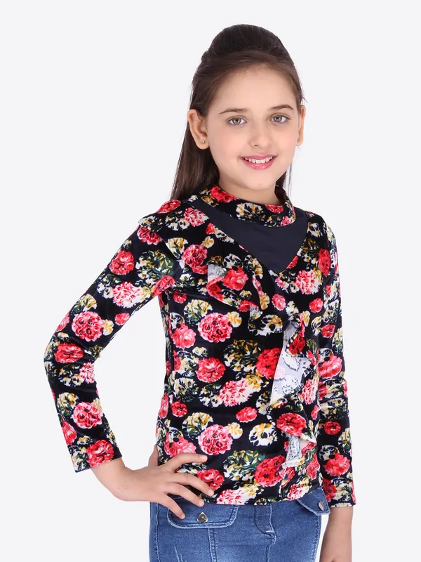Cutecumber_Girls_Chenille_&_Georgette_Floral_Printed_Navy_Top._CC4520A-NAVY