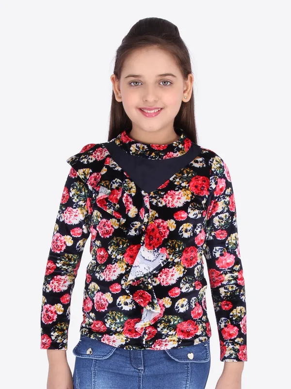 Cutecumber_Girls_Chenille_&_Georgette_Floral_Printed_Navy_Top._CC4520A-NAVY