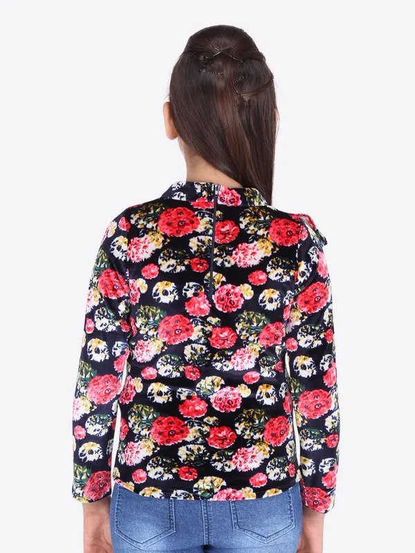 Cutecumber_Girls_Chenille_&_Georgette_Floral_Printed_Navy_Top._CC4520A-NAVY