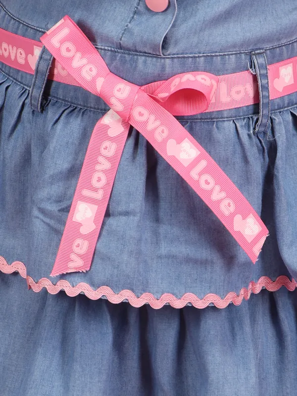 Cutecumber_Girls_Blue_Silky_Denim_Layered_Dress_with_Pink_Belt_&_Ruffle_Sleeves_Collared_Short_Sleeve_Knee-Length_Casual_for_Baby_Girls_&_Kids_(1�15_Years)