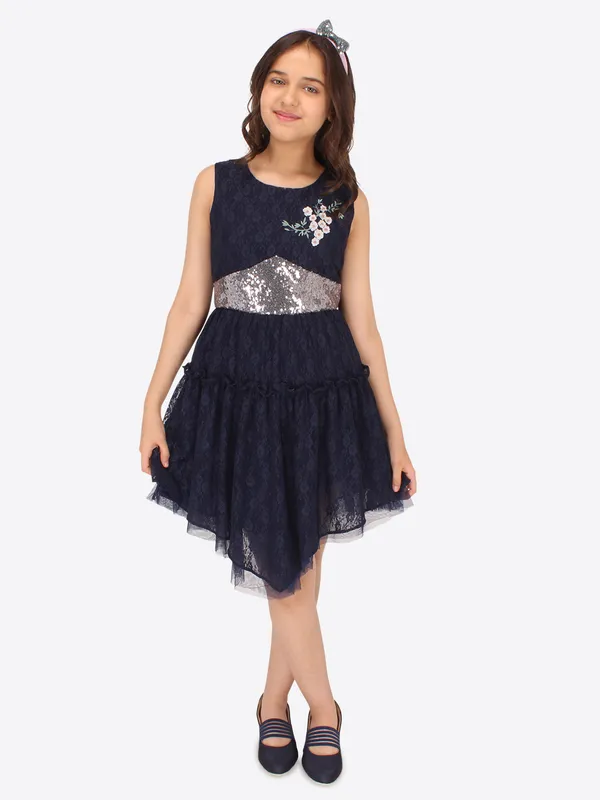Cutecumber_Girls_Net_&_Lace_Fabric_Fit_&_Flared_Sleeveless_Dress.CC7176D-NAVY-44
